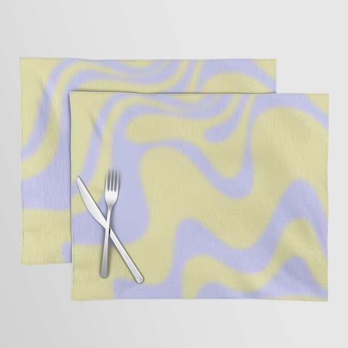 Dreamy Retro Liquid Swirl Contemporary Abstract 2 in Butter Yellow and Lavender Pastel Placemat Gallery Image 1