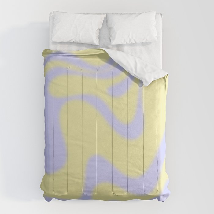 Dreamy Retro Liquid Swirl Contemporary Abstract 2 in Butter Yellow and Lavender Pastel Comforter Gallery Image 1