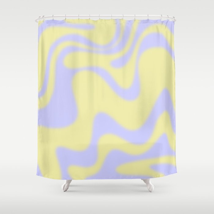 Dreamy Retro Liquid Swirl Contemporary Abstract 2 in Butter Yellow and Lavender Pastel Shower Curtain Gallery Image 1