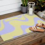 Dreamy Retro Liquid Swirl Contemporary Abstract 2 in Butter Yellow and Lavender Pastel Outdoor Rug Gallery Image 2