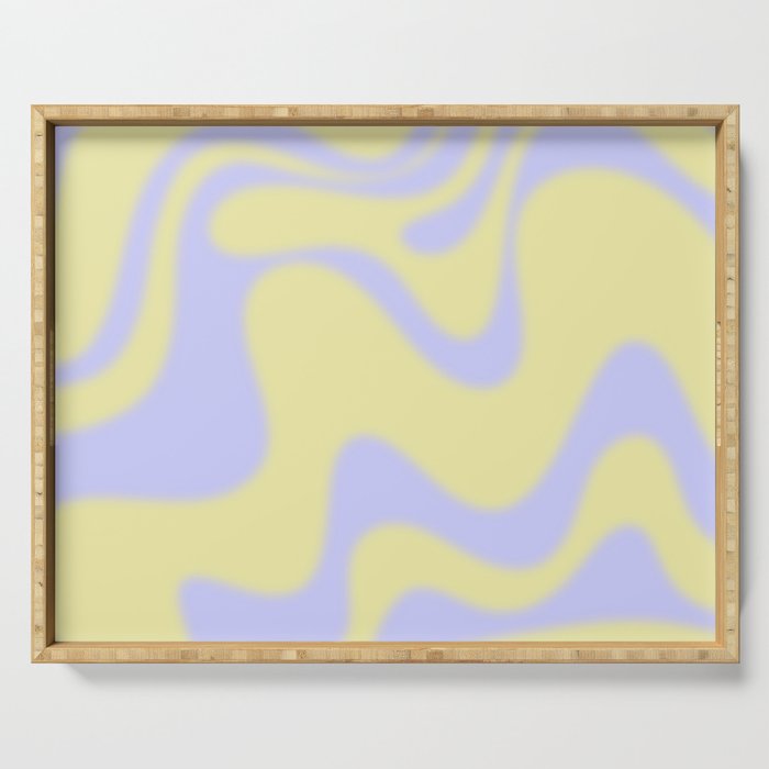 Dreamy Retro Liquid Swirl Contemporary Abstract 2 in Butter Yellow and Lavender Pastel Serving Tray Gallery Image 1