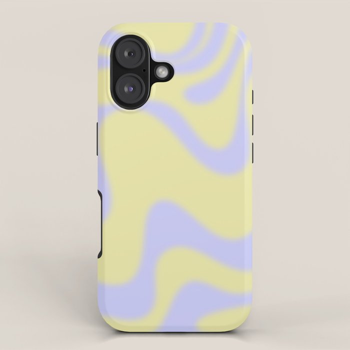 Dreamy Retro Liquid Swirl Contemporary Abstract 2 in Butter Yellow and Lavender Pastel iPhone Case Gallery Image 1