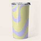 Dreamy Retro Liquid Swirl Contemporary Abstract 2 in Butter Yellow and Lavender Pastel Travel Mug Gallery Image 2