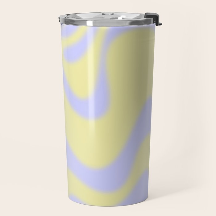 Dreamy Retro Liquid Swirl Contemporary Abstract 2 in Butter Yellow and Lavender Pastel Travel Mug Gallery Image 2