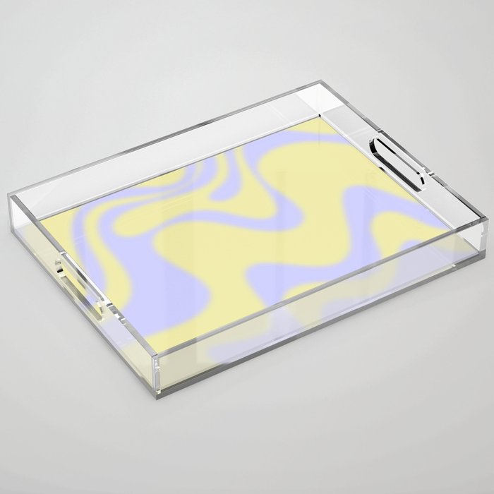Dreamy Retro Liquid Swirl Contemporary Abstract 2 in Butter Yellow and Lavender Pastel Acrylic Tray Gallery Image 1