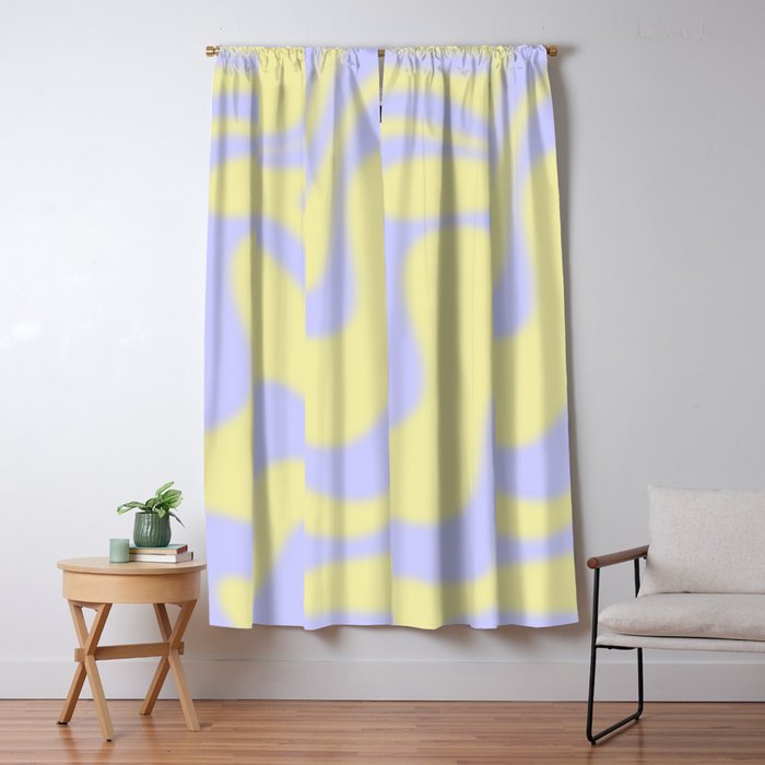 Dreamy Retro Liquid Swirl Contemporary Abstract 2 in Butter Yellow and Lavender Pastel Window Curtain Gallery Image 1
