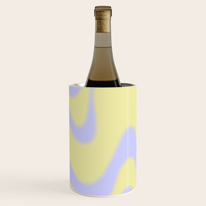 Dreamy Retro Liquid Swirl Contemporary Abstract 2 in Butter Yellow and Lavender Pastel Wine Chiller Gallery Image 3