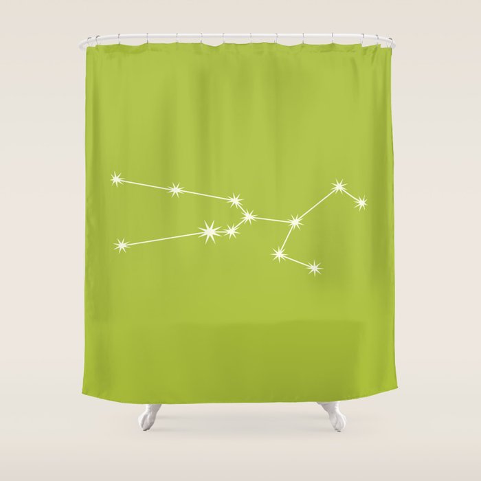 Taurus Zodiac Star Constellation Line Art Chartreuse Green Shower Curtain Gallery Image 1