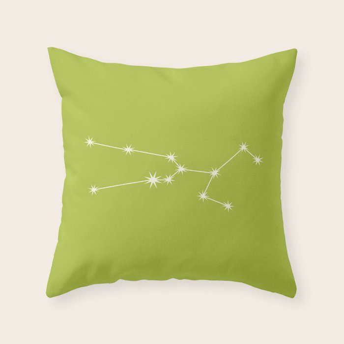 Taurus Zodiac Star Constellation Line Art Chartreuse Green Throw Pillow Gallery Image 6