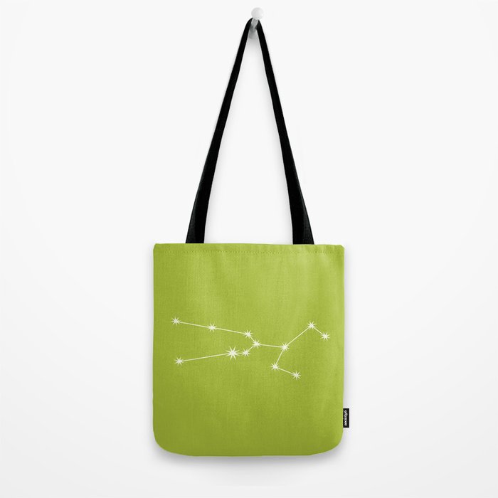 Taurus Zodiac Star Constellation Line Art Chartreuse Green Tote Bag Gallery Image 2