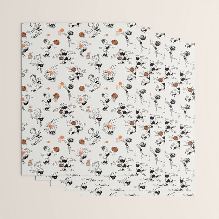 Basketball Fun Comic Illustration Pattern with Balls on Grey Background Wrapping Paper Gallery Image 3