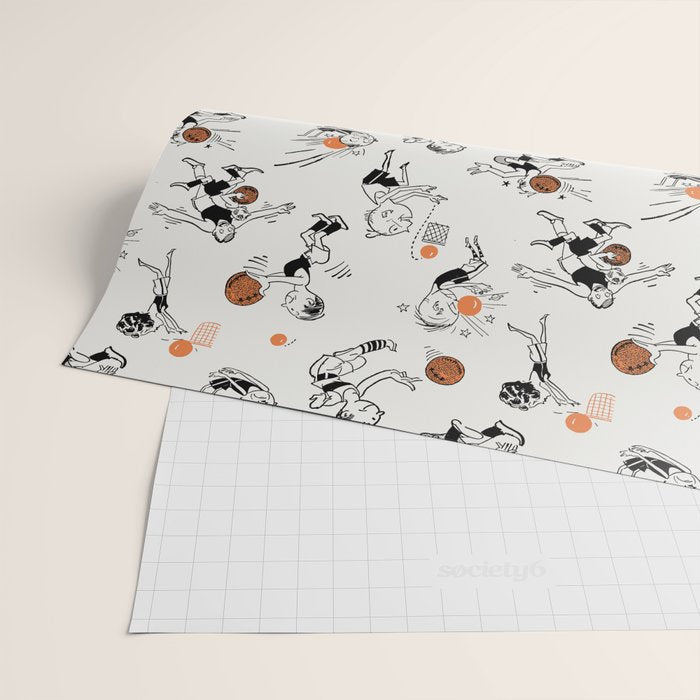 Basketball Fun Comic Illustration Pattern with Balls on Grey Background Wrapping Paper Gallery Image 2