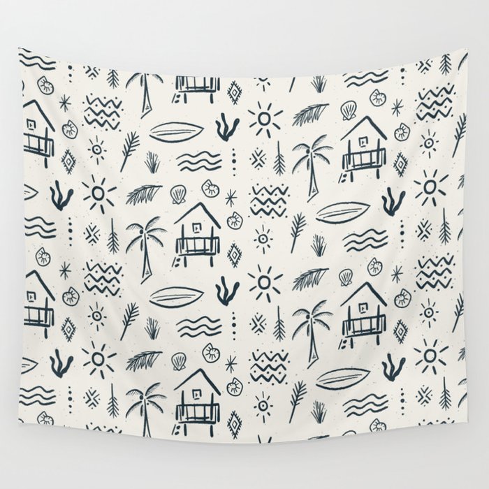 Modern Surf Shack . Navy Wall Tapestry Gallery Image 4