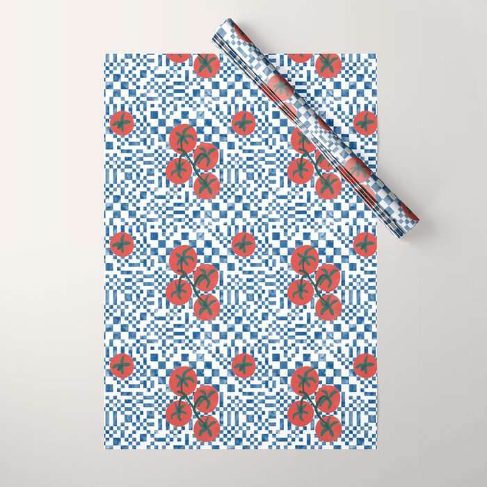 Tomatoes Checkered Grid Wrapping Paper Gallery Image 1