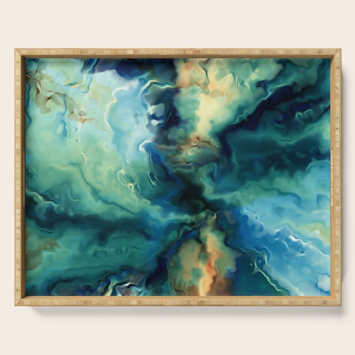 Marbled Ocean Abstract, Navy, Blue, Teal, Green Serving Tray Gallery Image 1