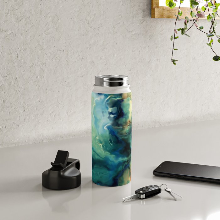 Marbled Ocean Abstract, Navy, Blue, Teal, Green Water Bottle Gallery Image 4