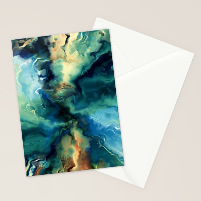 Marbled Ocean Abstract, Navy, Blue, Teal, Green Stationery Card Gallery Image 2