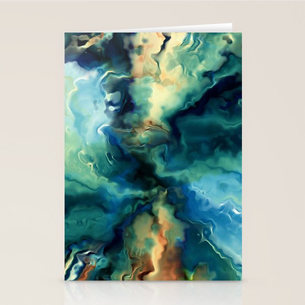 Marbled Ocean Abstract, Navy, Blue, Teal, Green Stationery Card Gallery Image 1