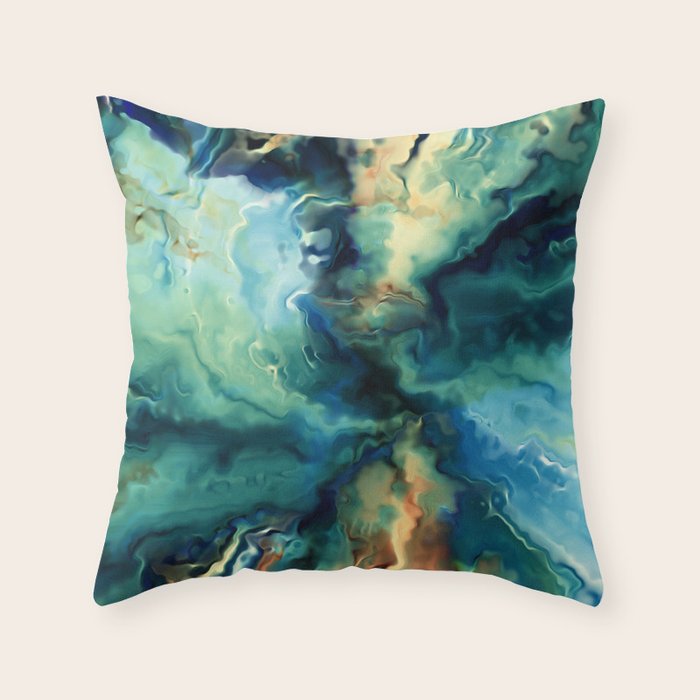 Marbled Ocean Abstract, Navy, Blue, Teal, Green Throw Pillow Gallery Image 1