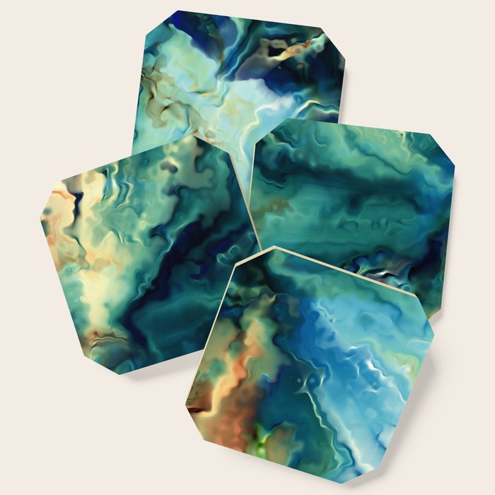 Marbled Ocean Abstract, Navy, Blue, Teal, Green Coaster Gallery Image 1