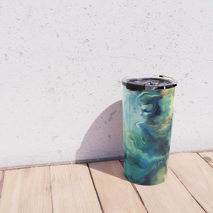 Marbled Ocean Abstract, Navy, Blue, Teal, Green Travel Mug Gallery Image 4