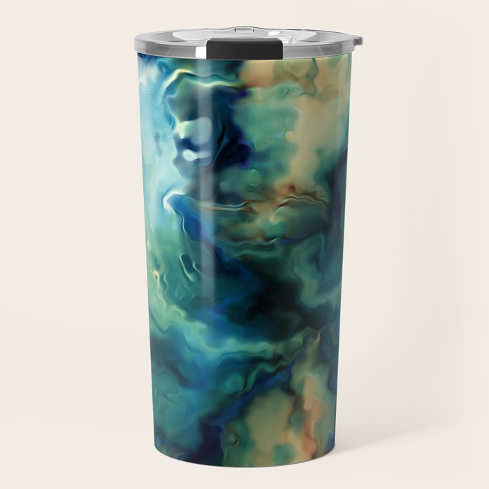 Marbled Ocean Abstract, Navy, Blue, Teal, Green Travel Mug Gallery Image 1