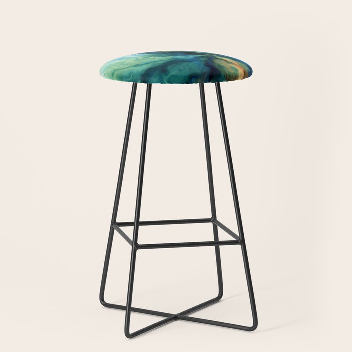 Marbled Ocean Abstract, Navy, Blue, Teal, Green Stool Gallery Image 1