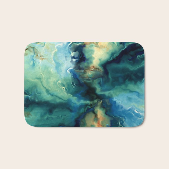 Marbled Ocean Abstract, Navy, Blue, Teal, Green Bath Mat Gallery Image 1