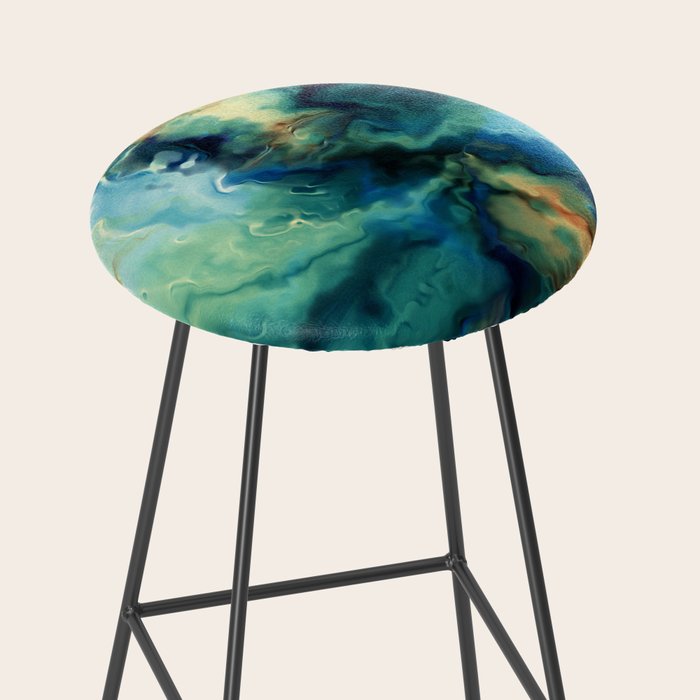 Marbled Ocean Abstract, Navy, Blue, Teal, Green Stool Gallery Image 2