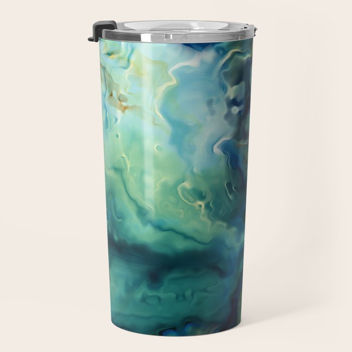 Marbled Ocean Abstract, Navy, Blue, Teal, Green Travel Mug Gallery Image 3