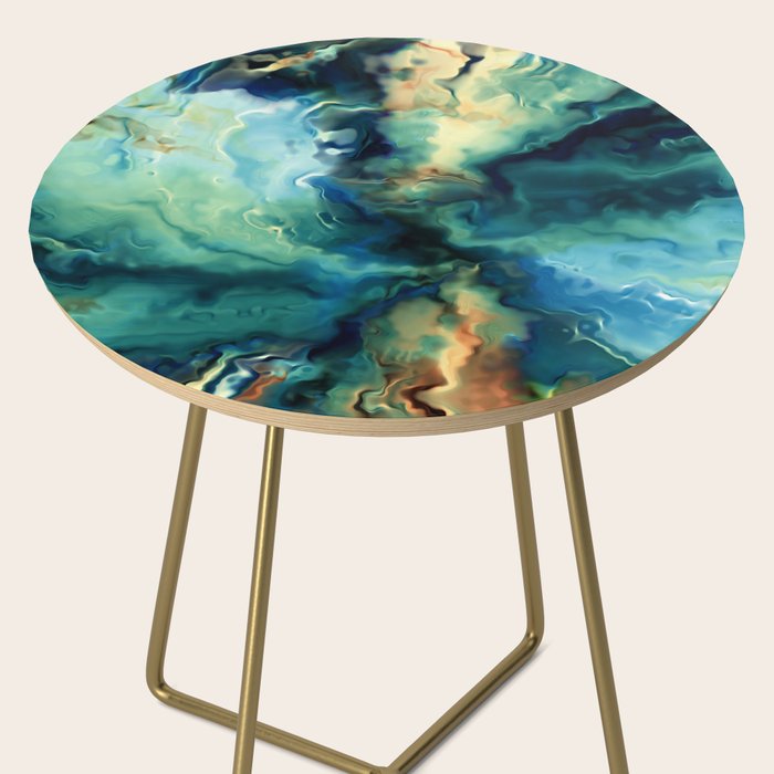 Marbled Ocean Abstract, Navy, Blue, Teal, Green Side Table Gallery Image 2
