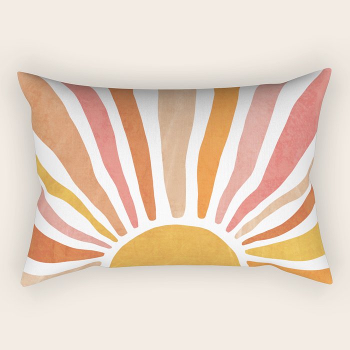 Retro abstract sun in pink, peach, yellow, orange Rectangular Pillow Gallery Image 1