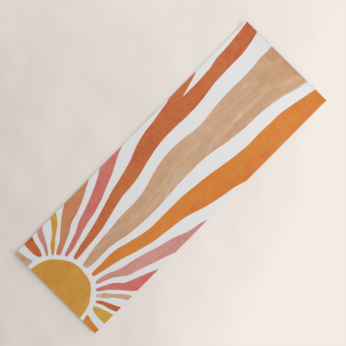 Retro abstract sun in pink, peach, yellow, orange Yoga Mat Gallery Image 1