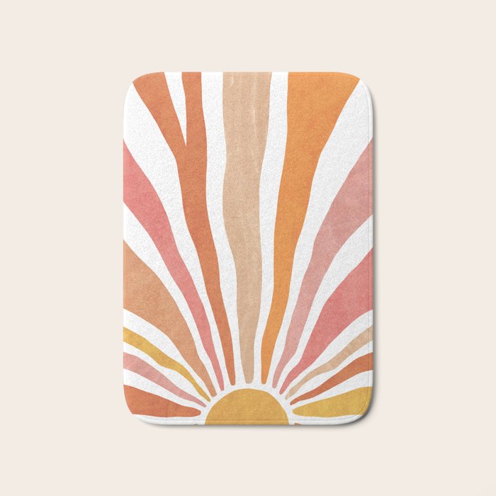 Retro abstract sun in pink, peach, yellow, orange Bath Mat Gallery Image 1