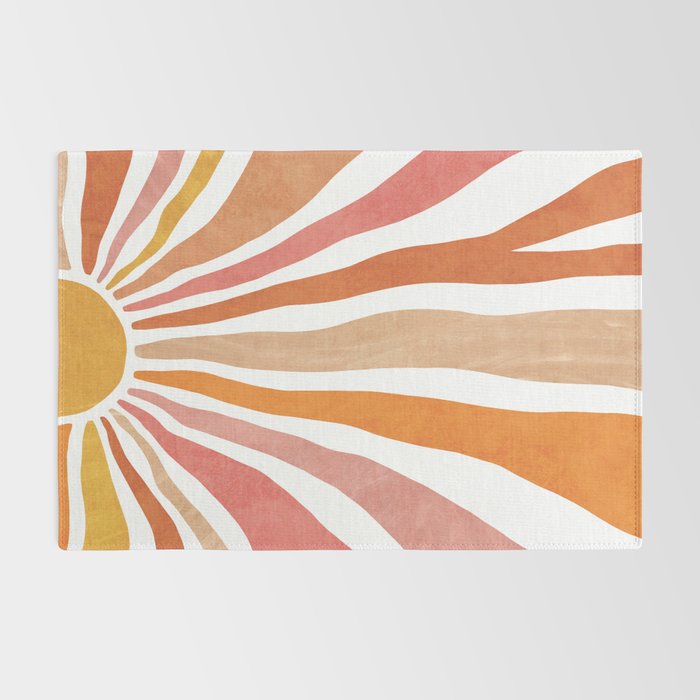 Retro abstract sun in pink, peach, yellow, orange Rug Gallery Image 2