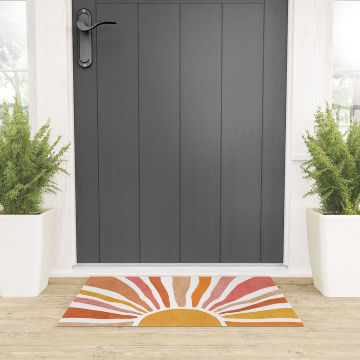 Retro abstract sun in pink, peach, yellow, orange Welcome Mat Gallery Image 3