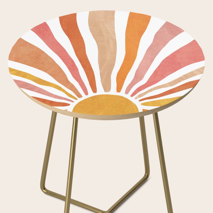Retro abstract sun in pink, peach, yellow, orange Side Table Gallery Image 2