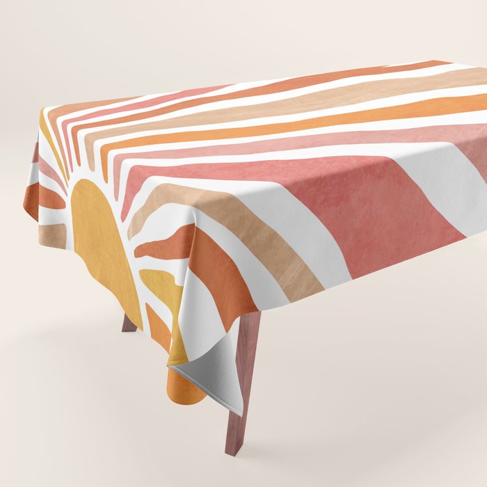 Retro abstract sun in pink, peach, yellow, orange Tablecloth Gallery Image 1