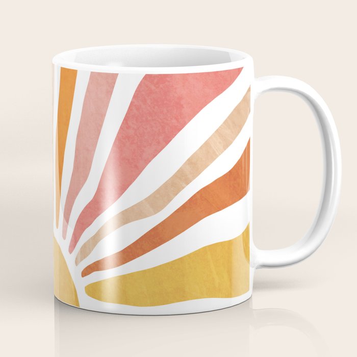 Retro abstract sun in pink, peach, yellow, orange Coffee Mug Gallery Image 1