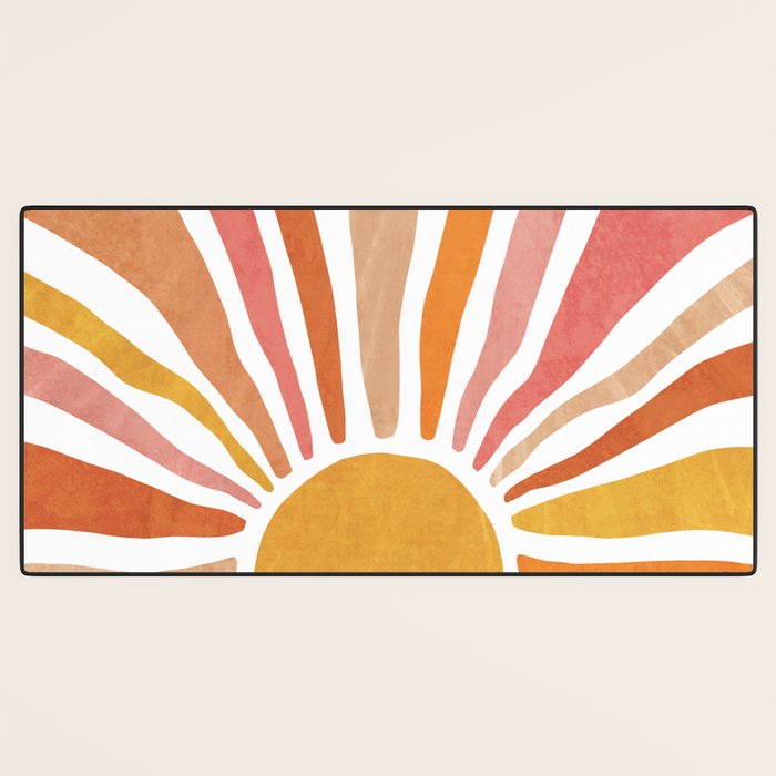 Retro abstract sun in pink, peach, yellow, orange Desk Mat Gallery Image 3