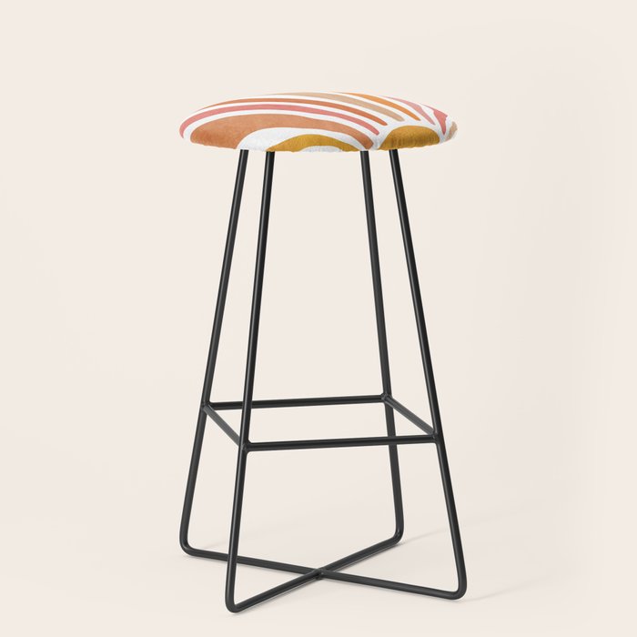 Retro abstract sun in pink, peach, yellow, orange Stool Gallery Image 1