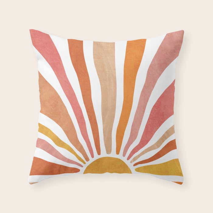 Retro abstract sun in pink, peach, yellow, orange Throw Pillow Gallery Image 6