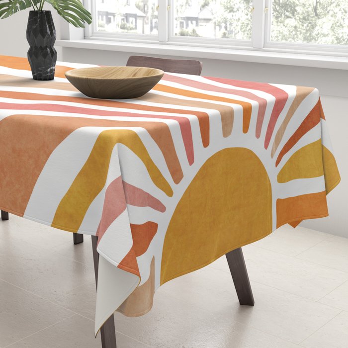 Retro abstract sun in pink, peach, yellow, orange Tablecloth Gallery Image 3