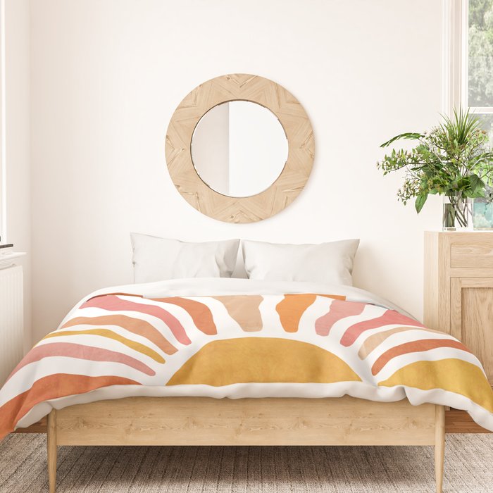 Retro abstract sun in pink, peach, yellow, orange Duvet Cover Gallery Image 3