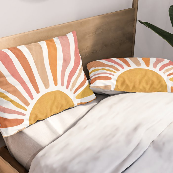 Retro abstract sun in pink, peach, yellow, orange Pillow Sham Gallery Image 2