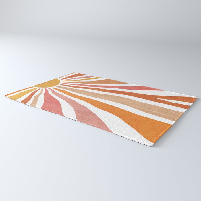 Retro abstract sun in pink, peach, yellow, orange Rug Gallery Image 3