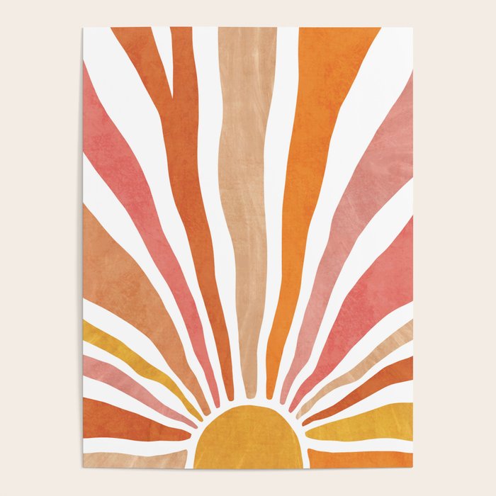 Retro abstract sun in pink, peach, yellow, orange Poster Gallery Image 1