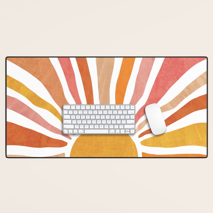 Retro abstract sun in pink, peach, yellow, orange Desk Mat Gallery Image 1