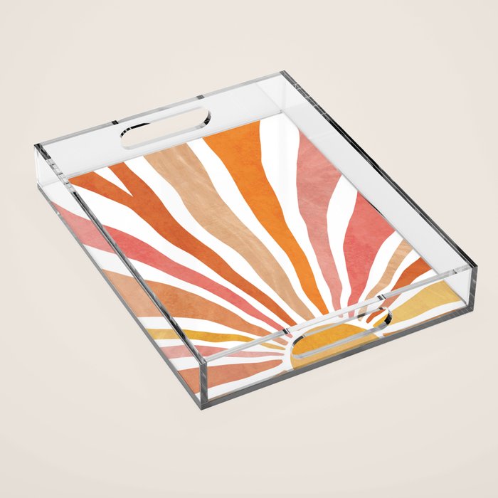 Retro abstract sun in pink, peach, yellow, orange Acrylic Tray Gallery Image 1