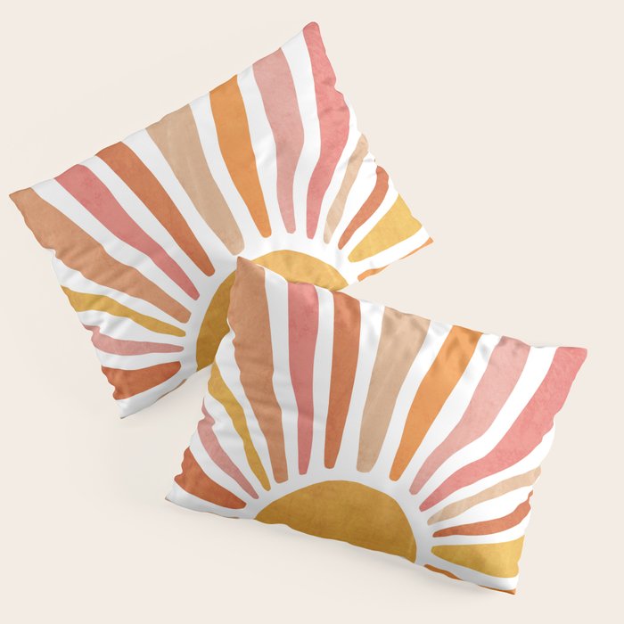 Retro abstract sun in pink, peach, yellow, orange Pillow Sham Gallery Image 3